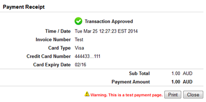 Payment receipt details